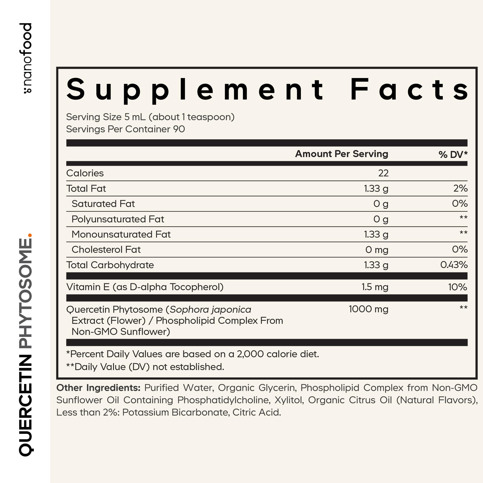 Codeage Quercetin Phytosome bottle label highlights liposomal delivery for better absorption.