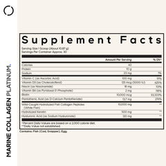 Codeage Marine Collagen Platinum ingredient panel reveals biotin, vitamins, and hyaluronic acid.
