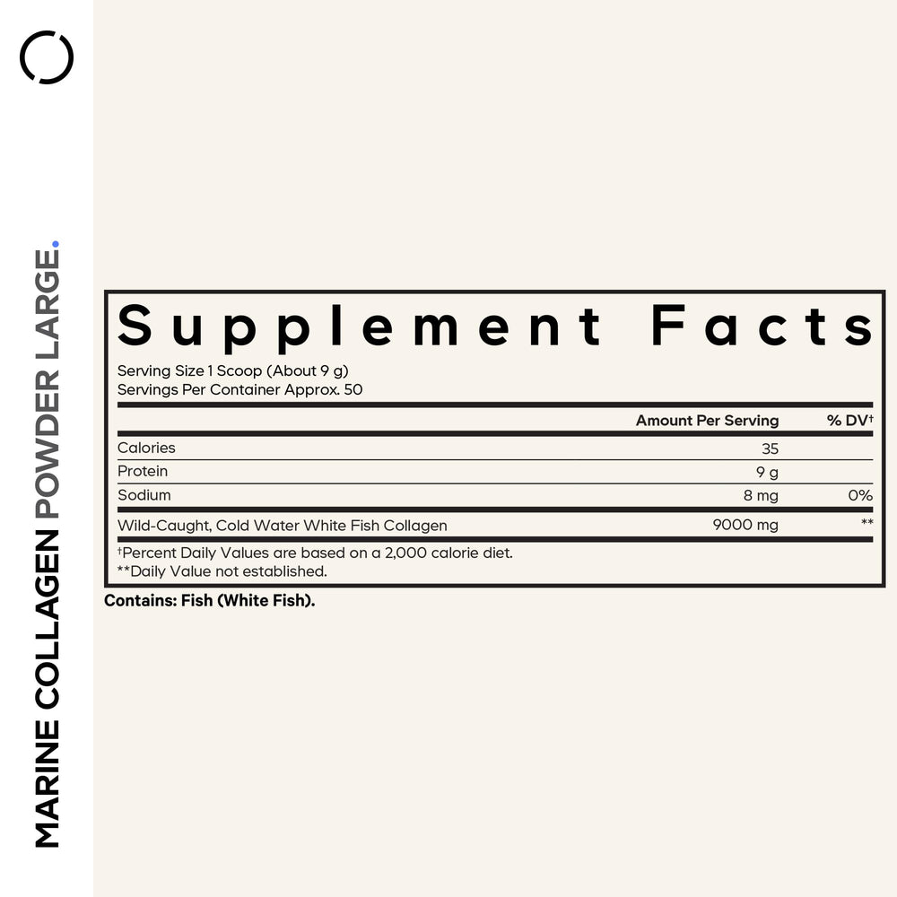 Codeage Marine Collagen powder label close-up highlighting Type I & III collagen.
