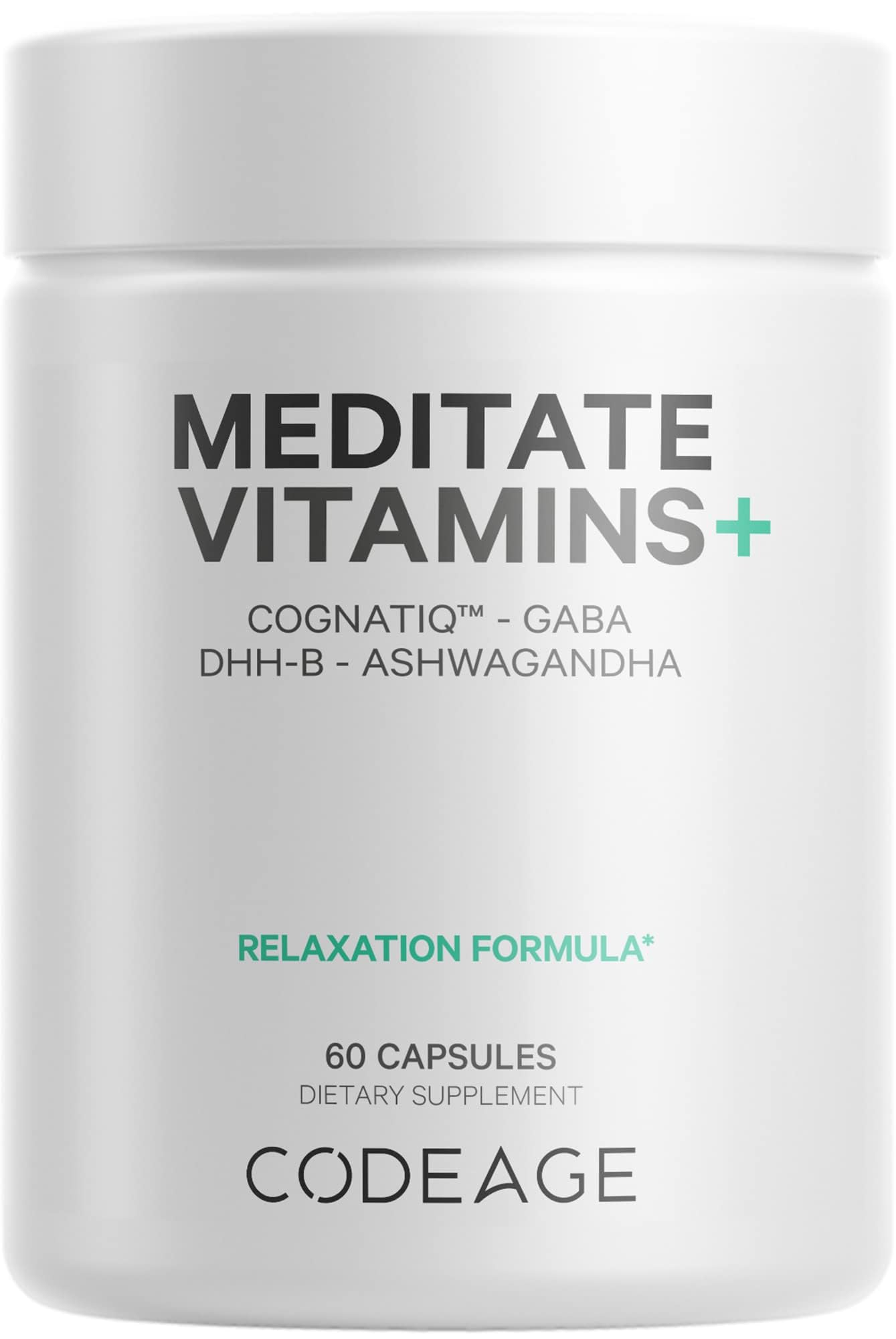 Codeage Meditate bottle front view for daily brain support and calm focus.