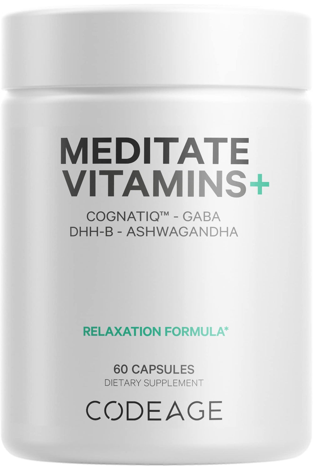 Codeage Meditate bottle front view for daily brain support and calm focus.