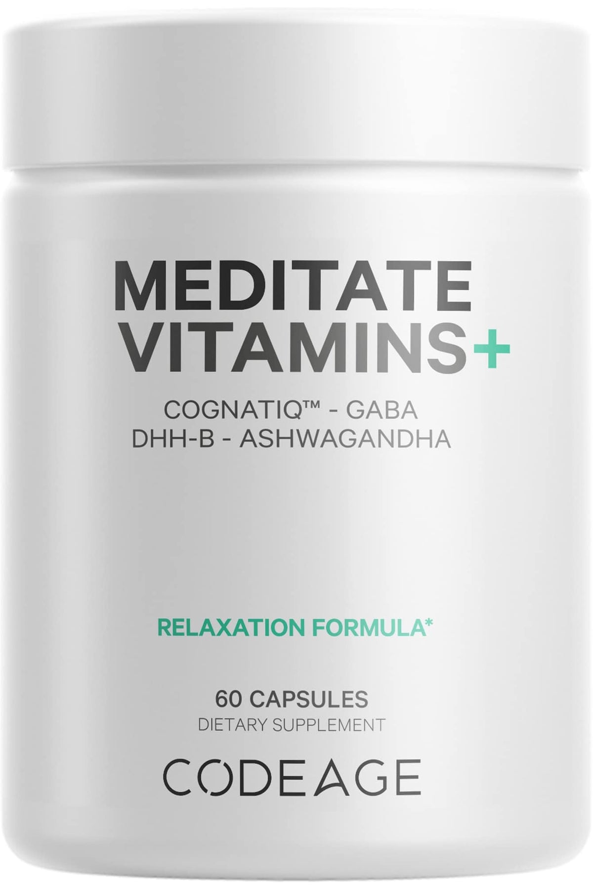 Codeage Meditate bottle front view for daily brain support and calm focus.