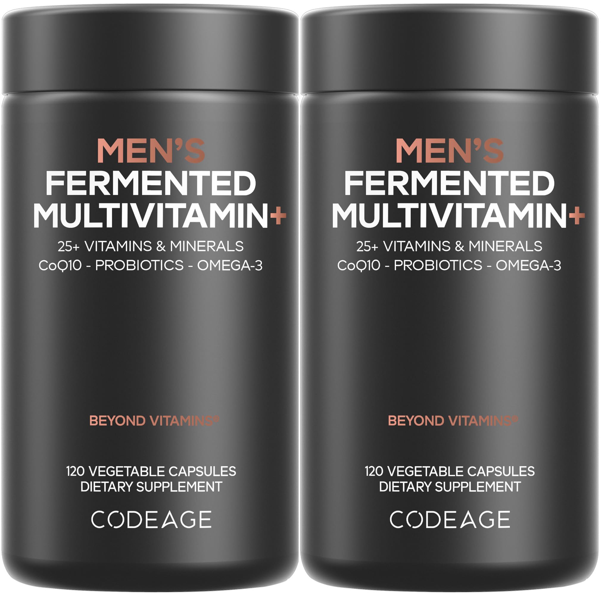 Codeage Men's Daily Multivitamin bottle-front showing 25+ vitamins for daily support