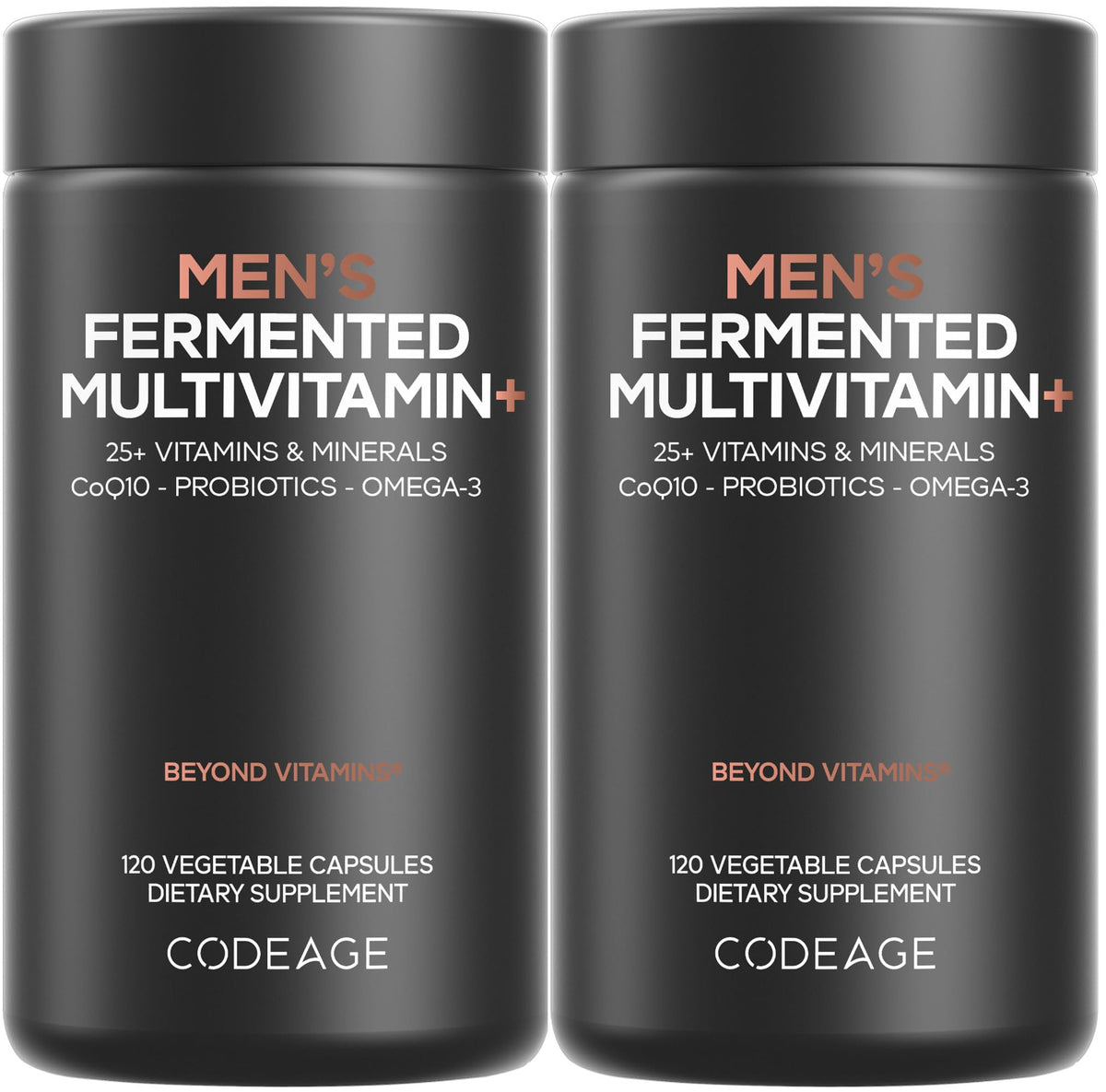 Codeage Men's Daily Multivitamin bottle-front showing 25+ vitamins for daily support