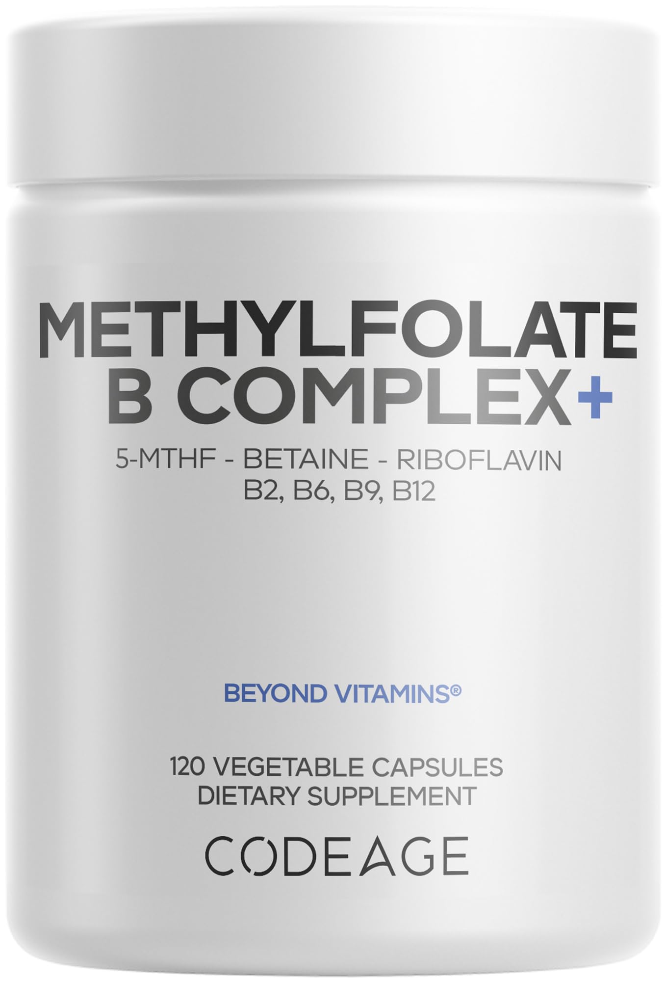 Codeage Methylfolate B Complex bottle front, vegan and non-GMO.