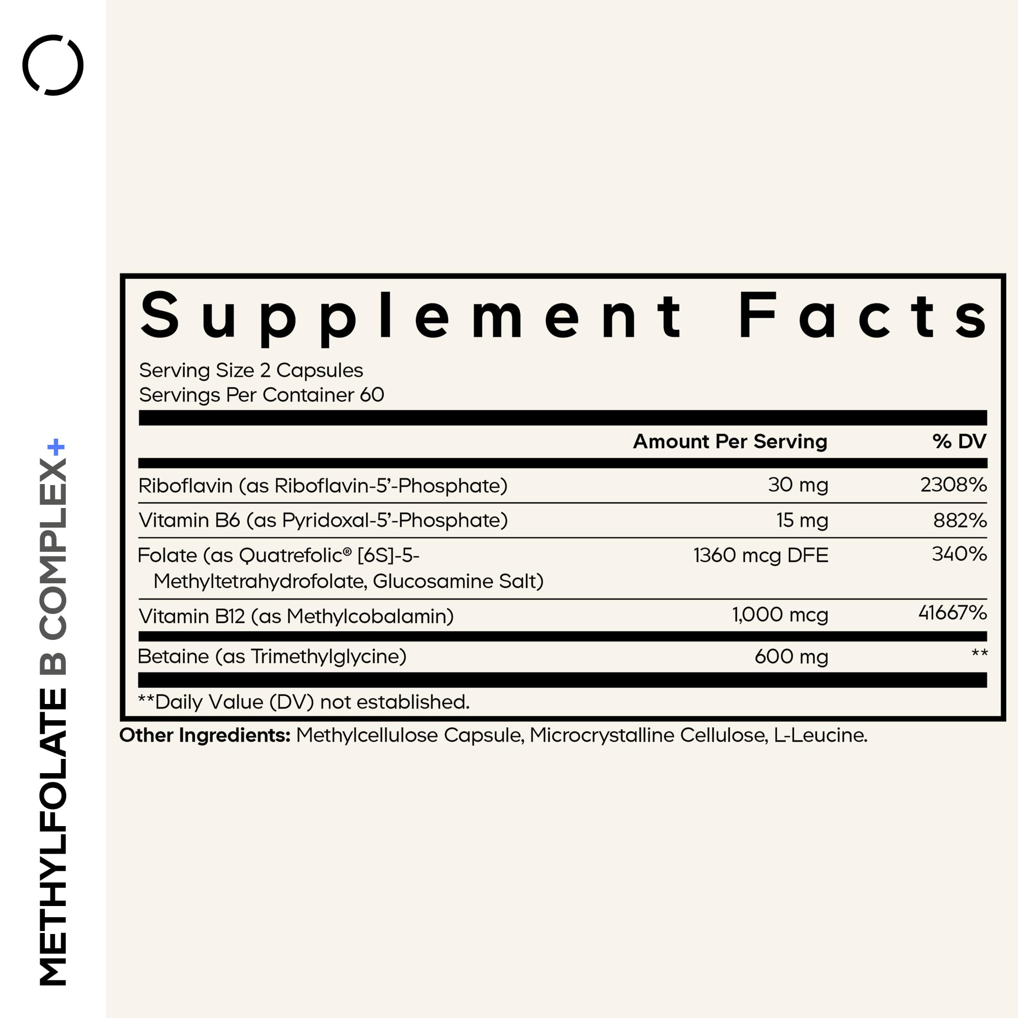Codeage Methylfolate B Complex capsules inside bottle, ready for daily use.