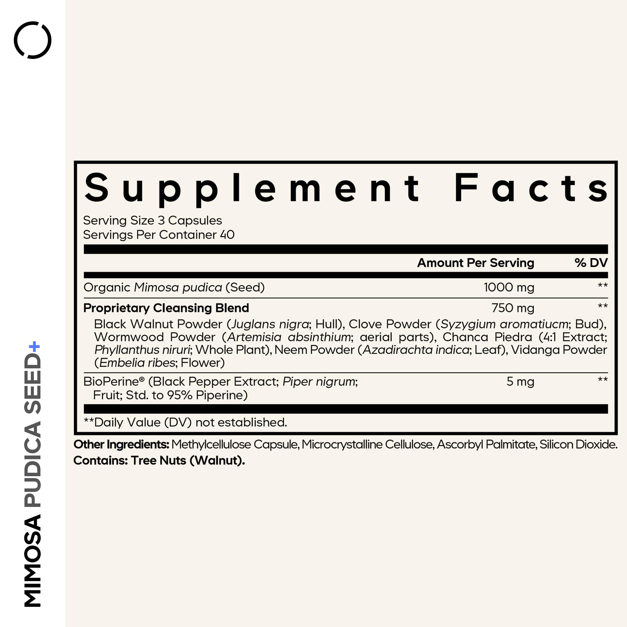 Codeage Mimosa Pudica Seed bottle front emphasizes a 40-day supply for ongoing routines.