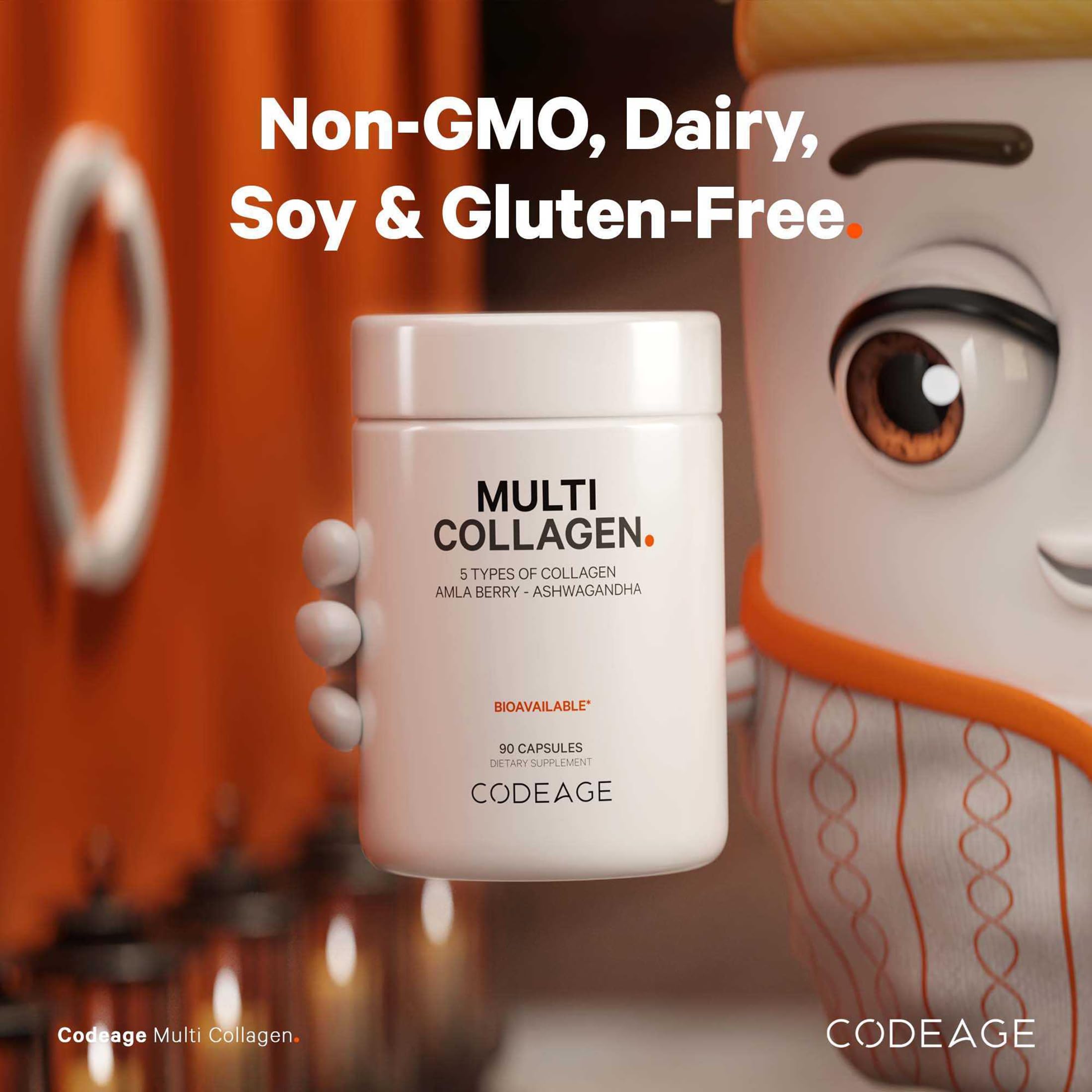 Codeage Multi Collagen daily-use scene with water and capsules