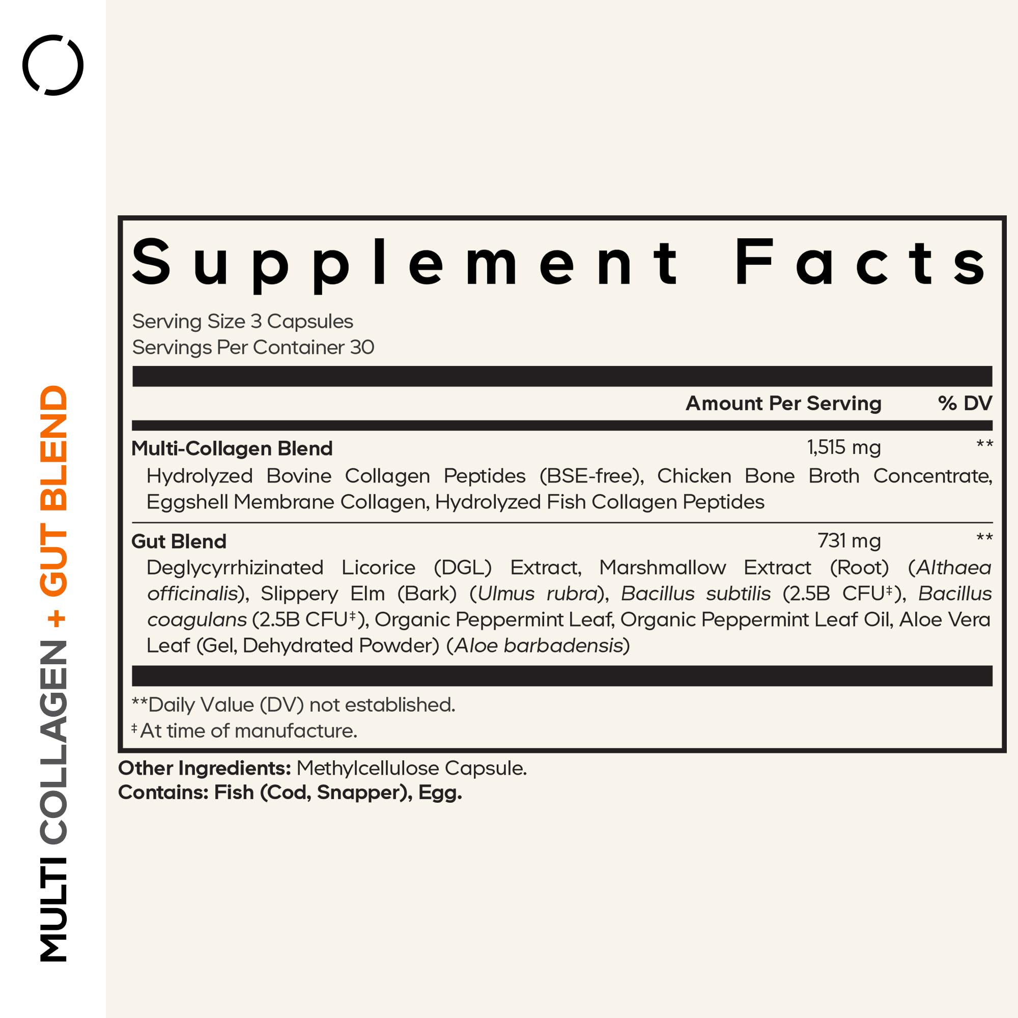 Codeage Multi Collagen Gut Blend capsules close-up for consistent collagen intake.