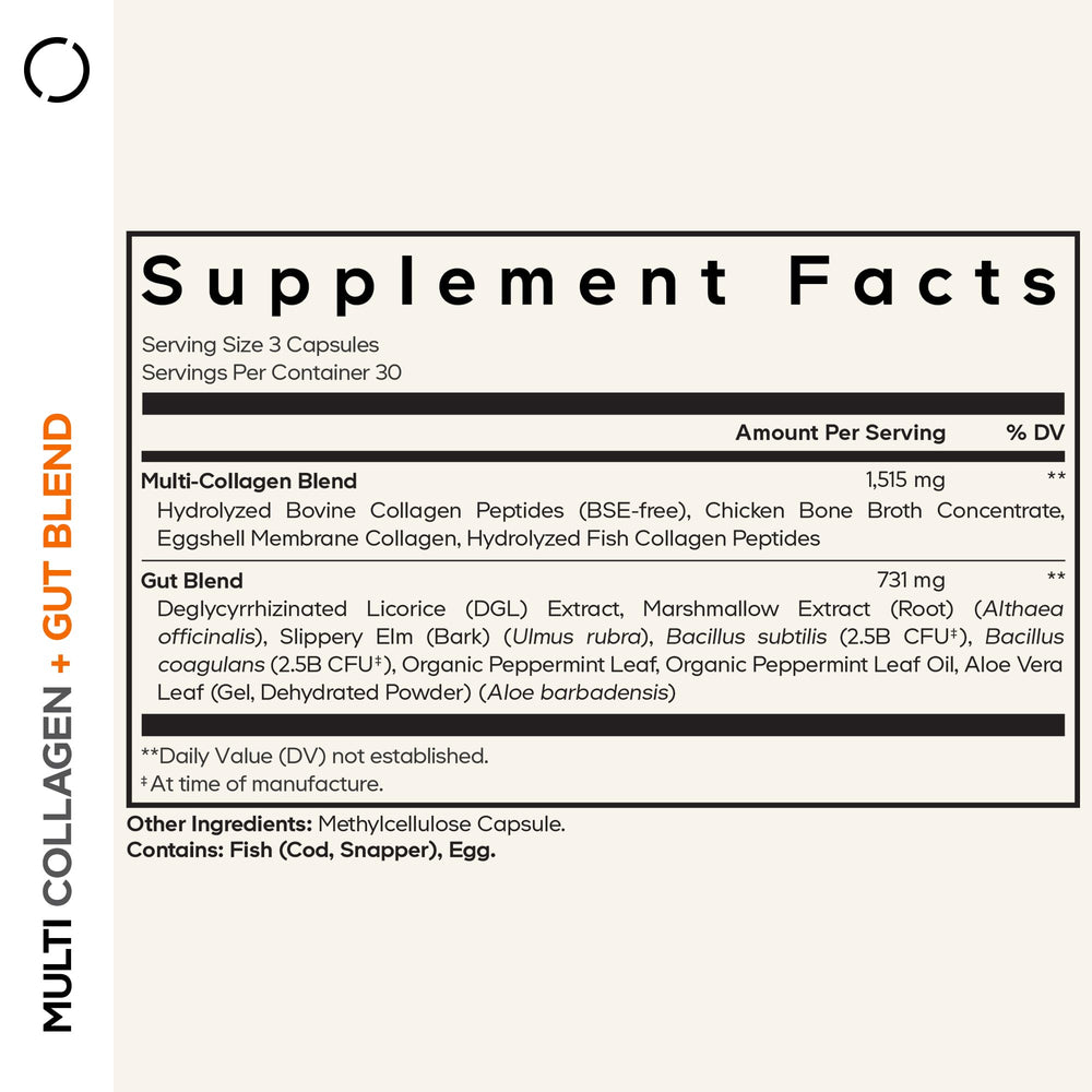 Codeage Multi Collagen Gut Blend capsules close-up for consistent collagen intake.