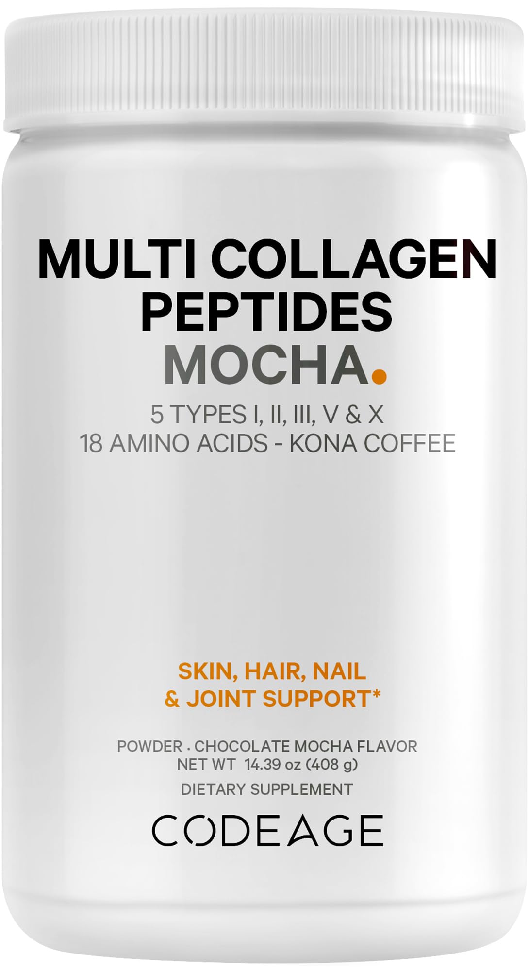 Codeage Multi Collagen Peptides powder in a tub for daily support.