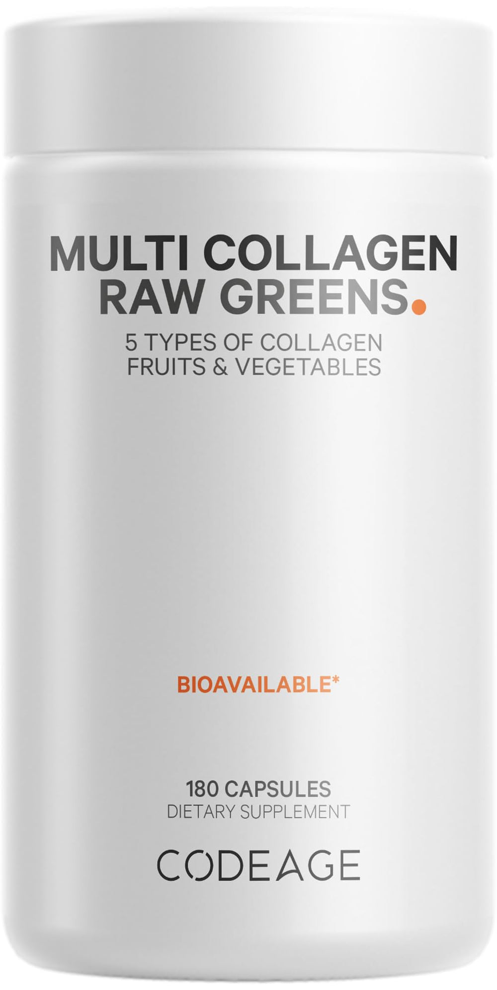 Codeage Multi Collagen Raw Greens bottle front view supports daily wellness