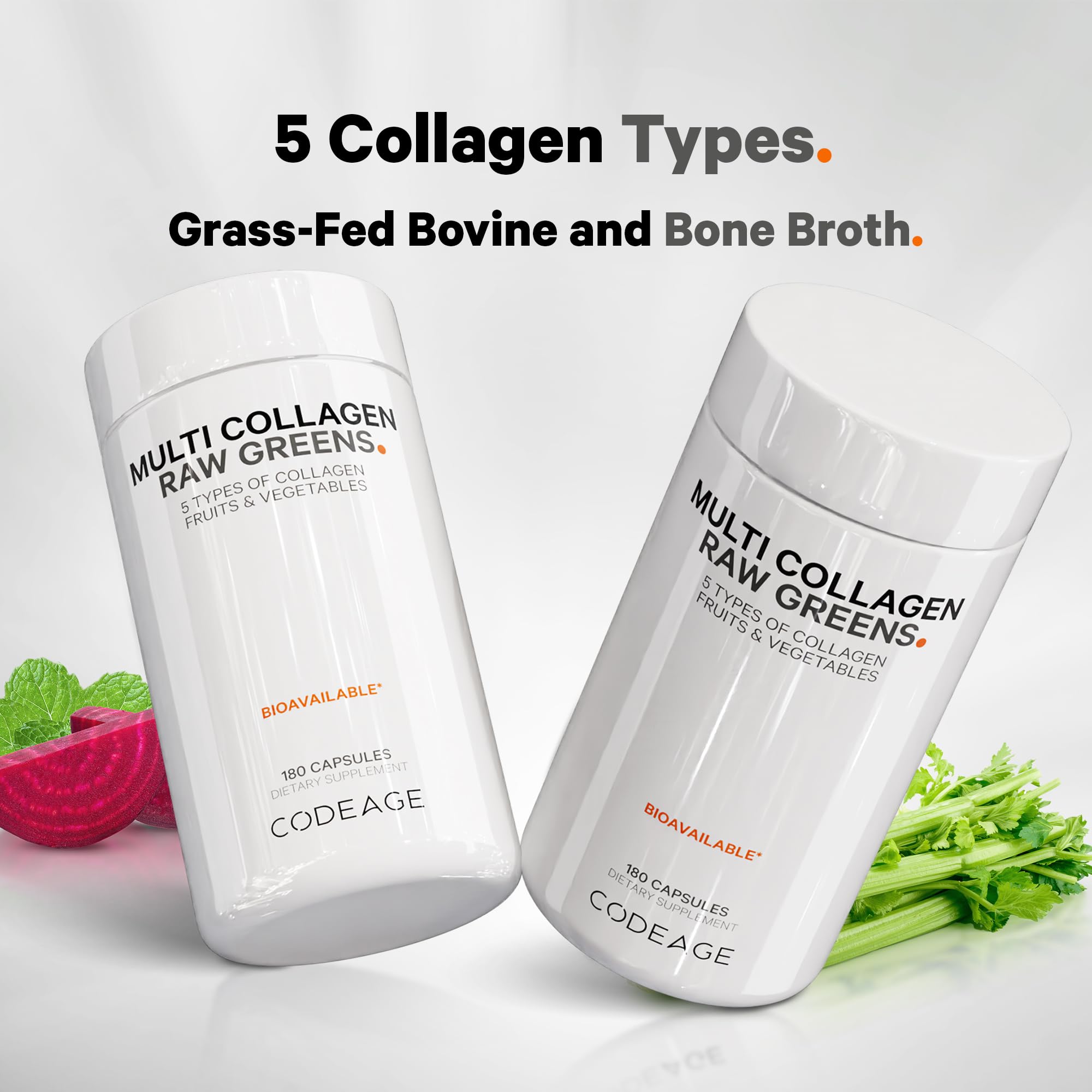 Codeage Multi Collagen Raw Greens dosage close-up highlights collagen sources