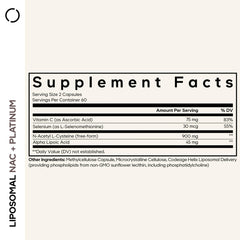 Codeage Liposomal NAC+ Platinum bottle side shows packaging details.