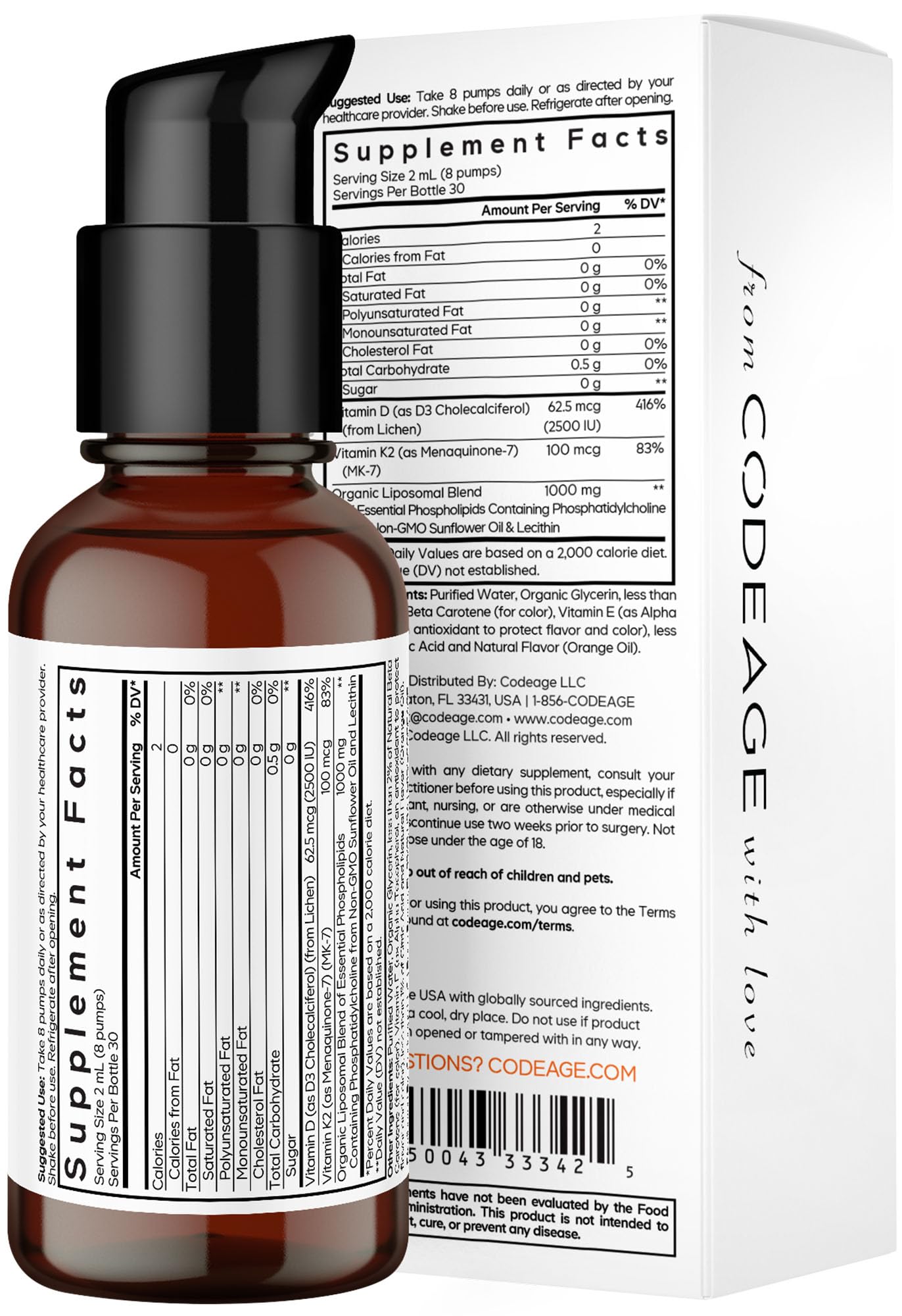 Product label on Codeage D3 K2 asserts no sugar and gluten-free vegan claim