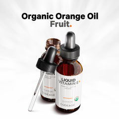 Orange fruit oil accent visible in Codeage E+ liquid