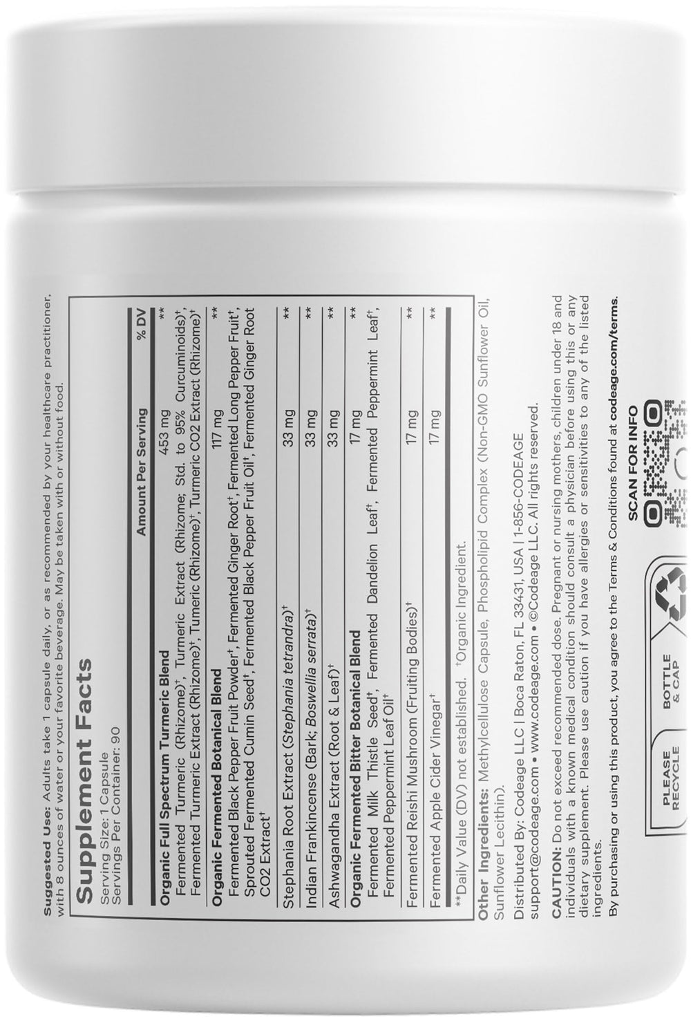 Codeage Organic Turmeric vegan USA-made seal confirms manufacturing standards.