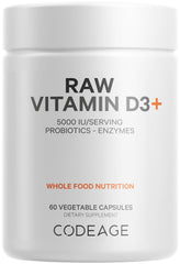 Codeage Raw Vitamin D3+ bottle front shows high-potency D3 for daily use