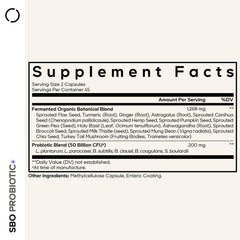 Codeage SBO Probiotic capsules with six strains for broad digestive wellness.