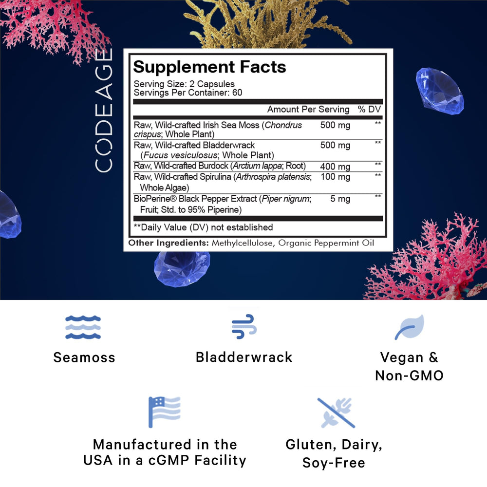 Codeage Sea Moss Wildcrafted capsules pour for convenient daily intake