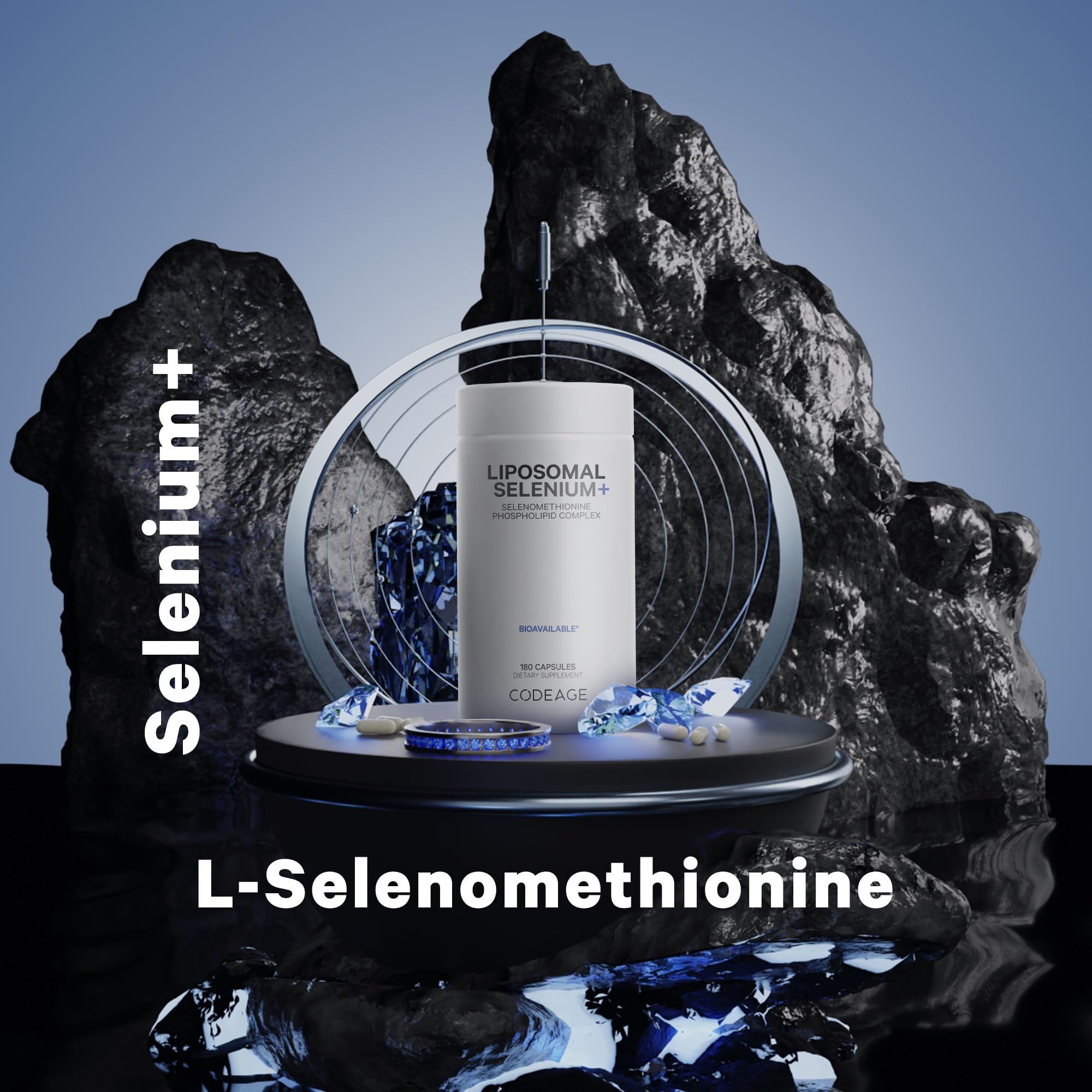 Codeage Liposomal Selenium bottle label detail emphasizing six-month supply.