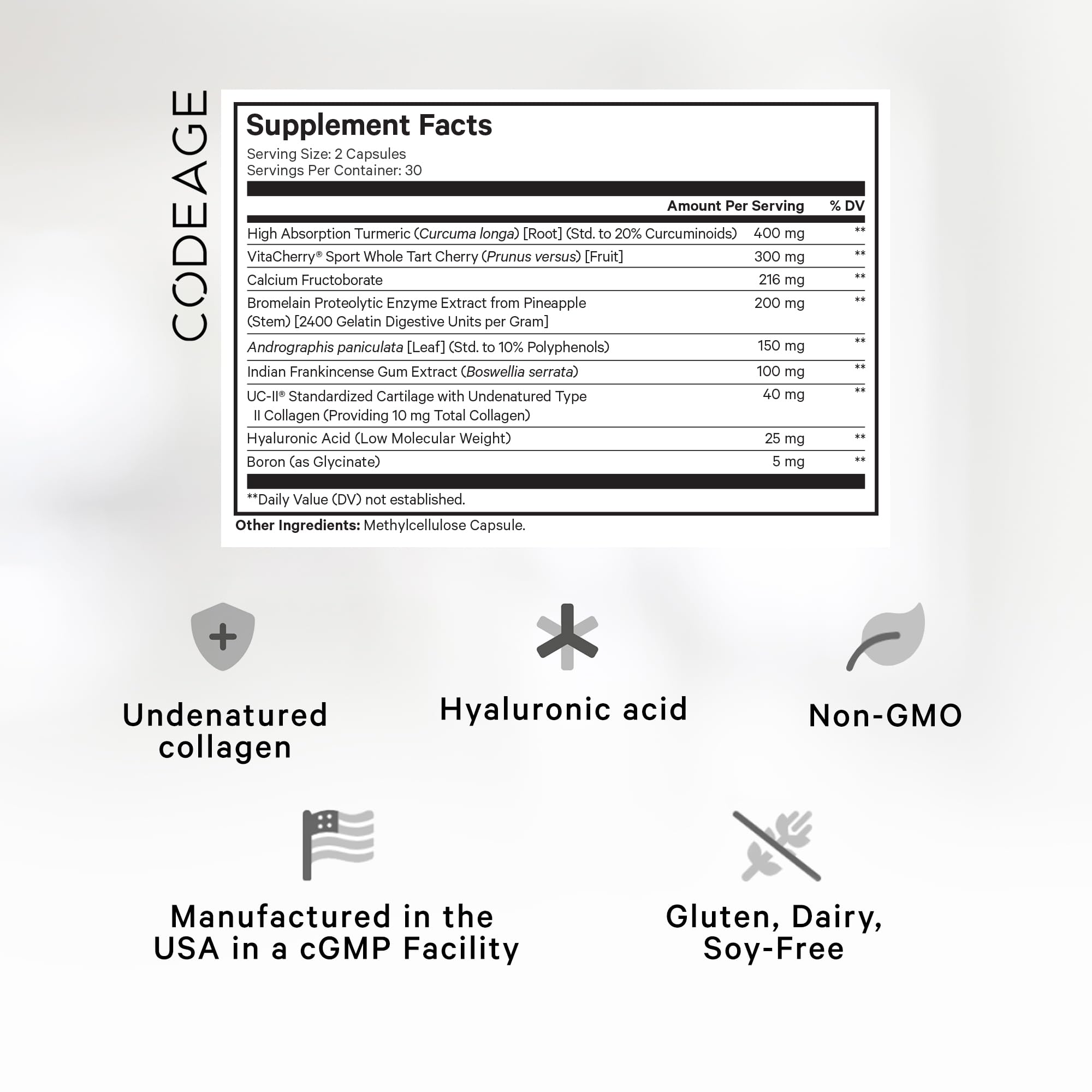Codeage Supreme Joint Health UC-II capsules showing undenatured Type II collagen for joint support