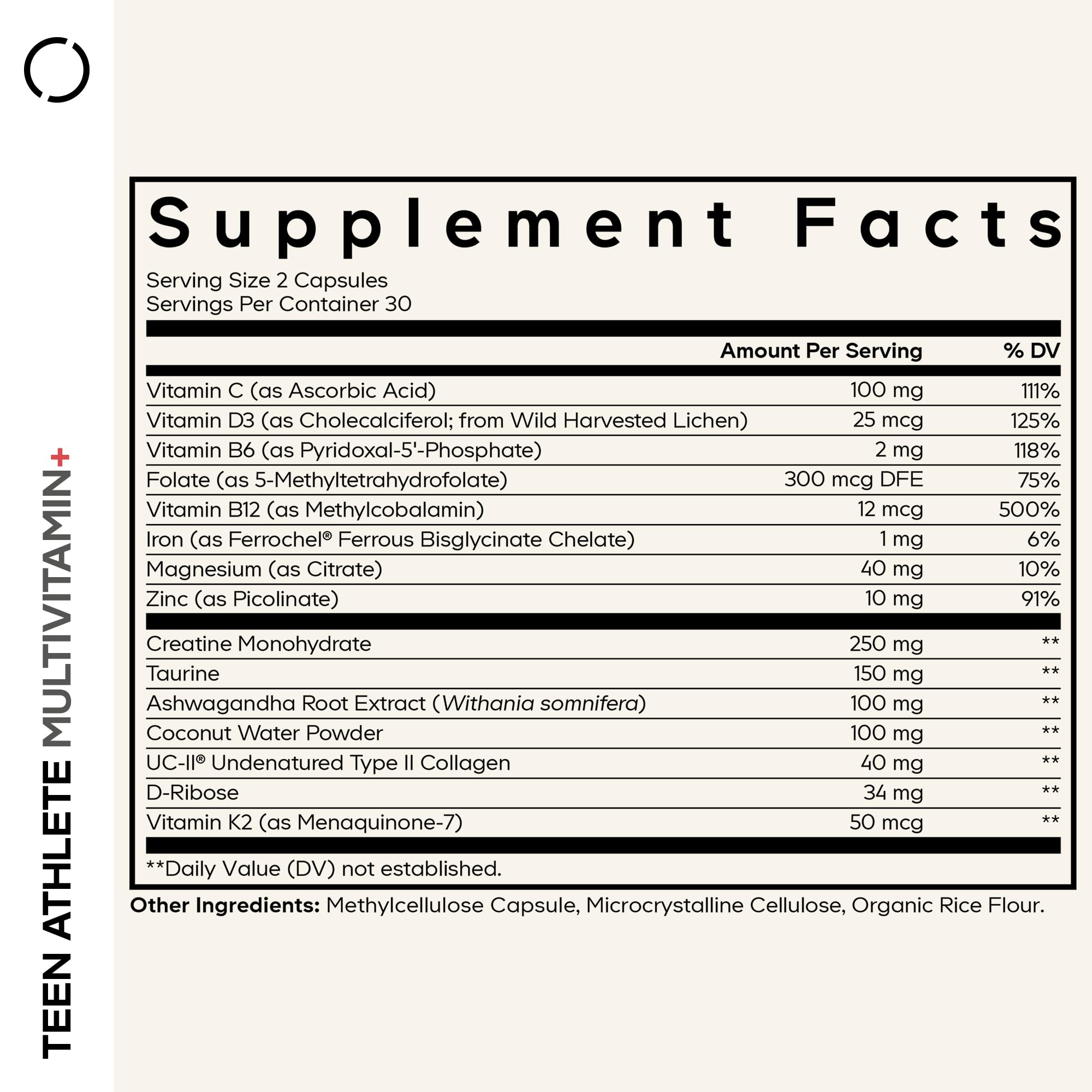 Codeage Teen Athlete Multivitamin+ capsules close-up highlighting the capsule form.