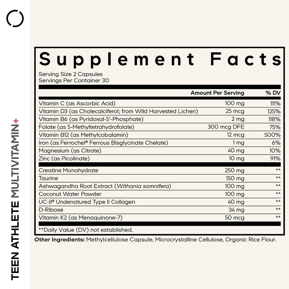 Codeage Teen Athlete Multivitamin+ capsules close-up highlighting the capsule form.