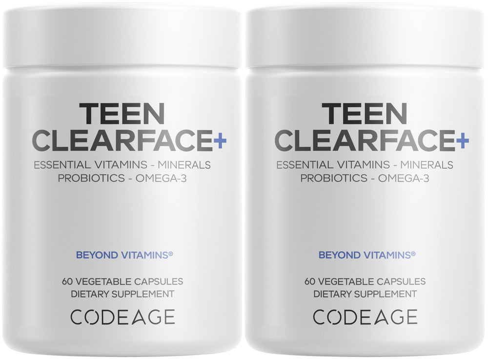 Codeage Teen Clearface bottle front indicating teen skin support
