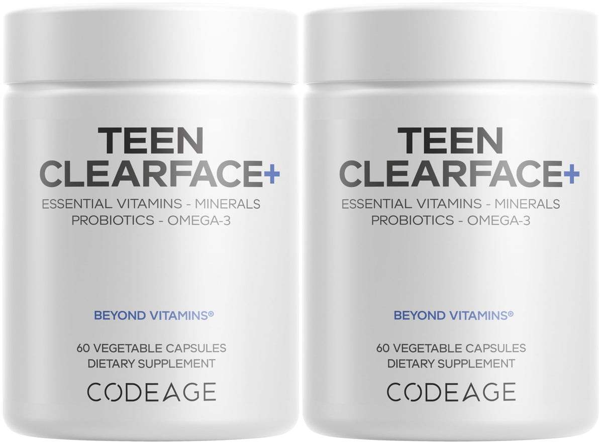 Codeage Teen Clearface bottle front indicating teen skin support