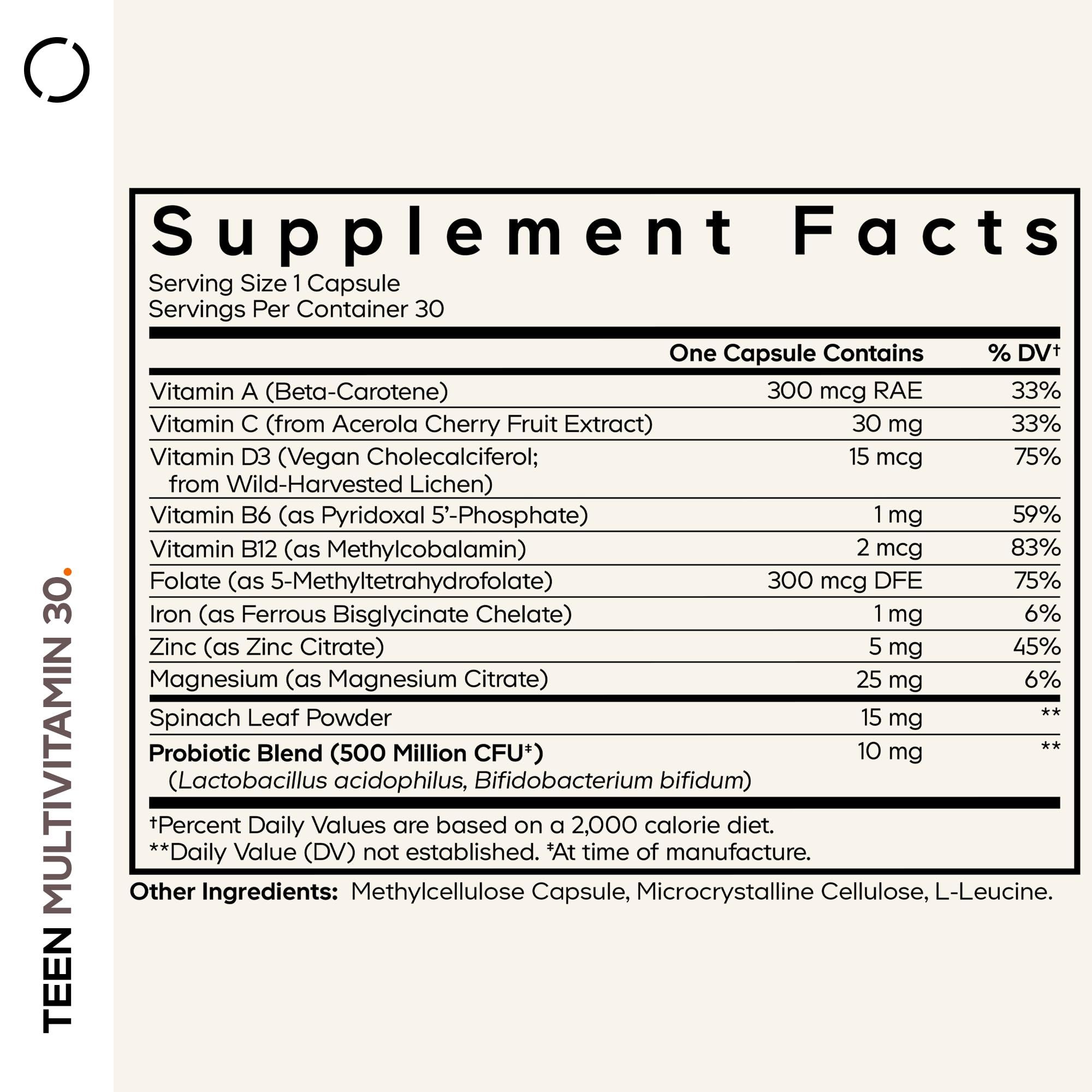 Close-up of Codeage Teen Multivitamin capsule for daily use