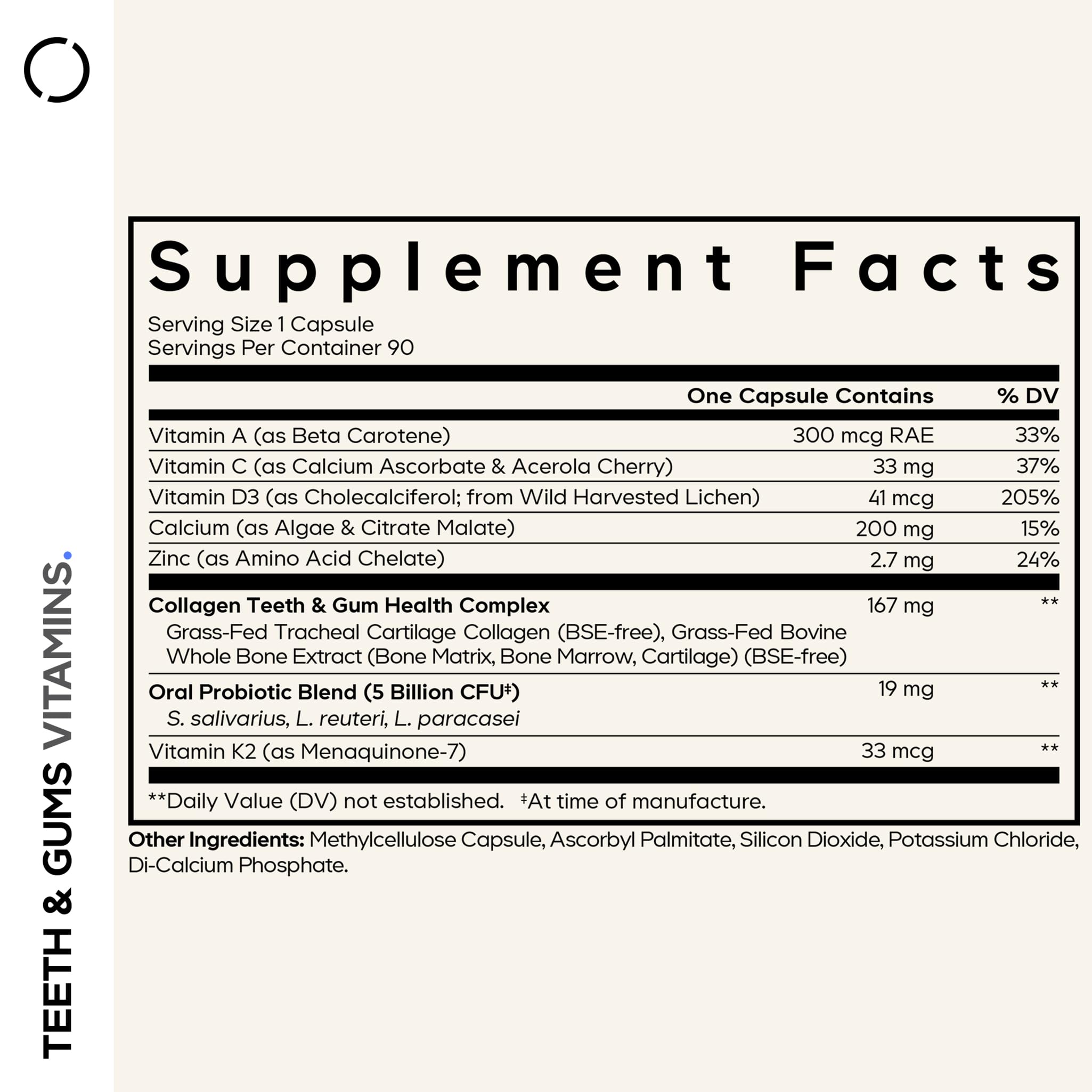 Codeage Teeth & Gums capsules closeup highlights core oral care nutrients.