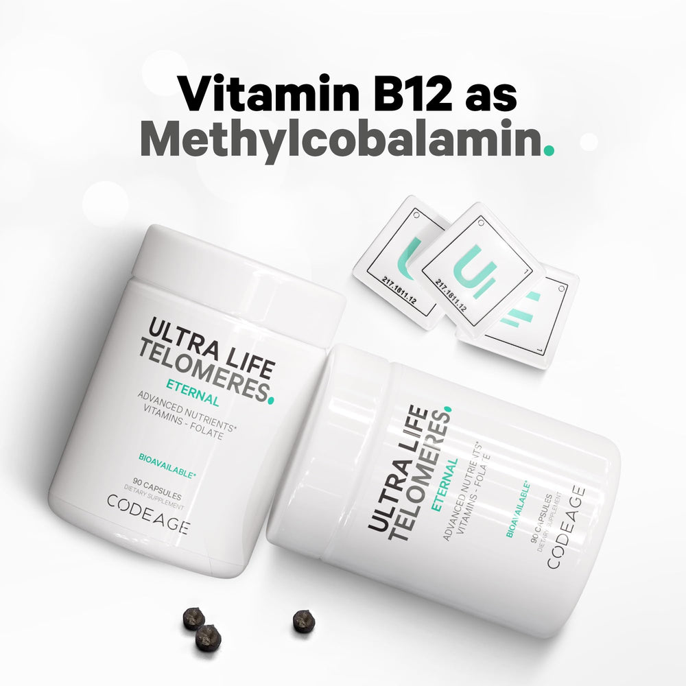 Codeage Ultra Life Telomeres 5-MTHF folate form highlighted for active B9 benefits