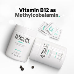 Codeage Ultra Life Telomeres 5-MTHF folate form highlighted for active B9 benefits