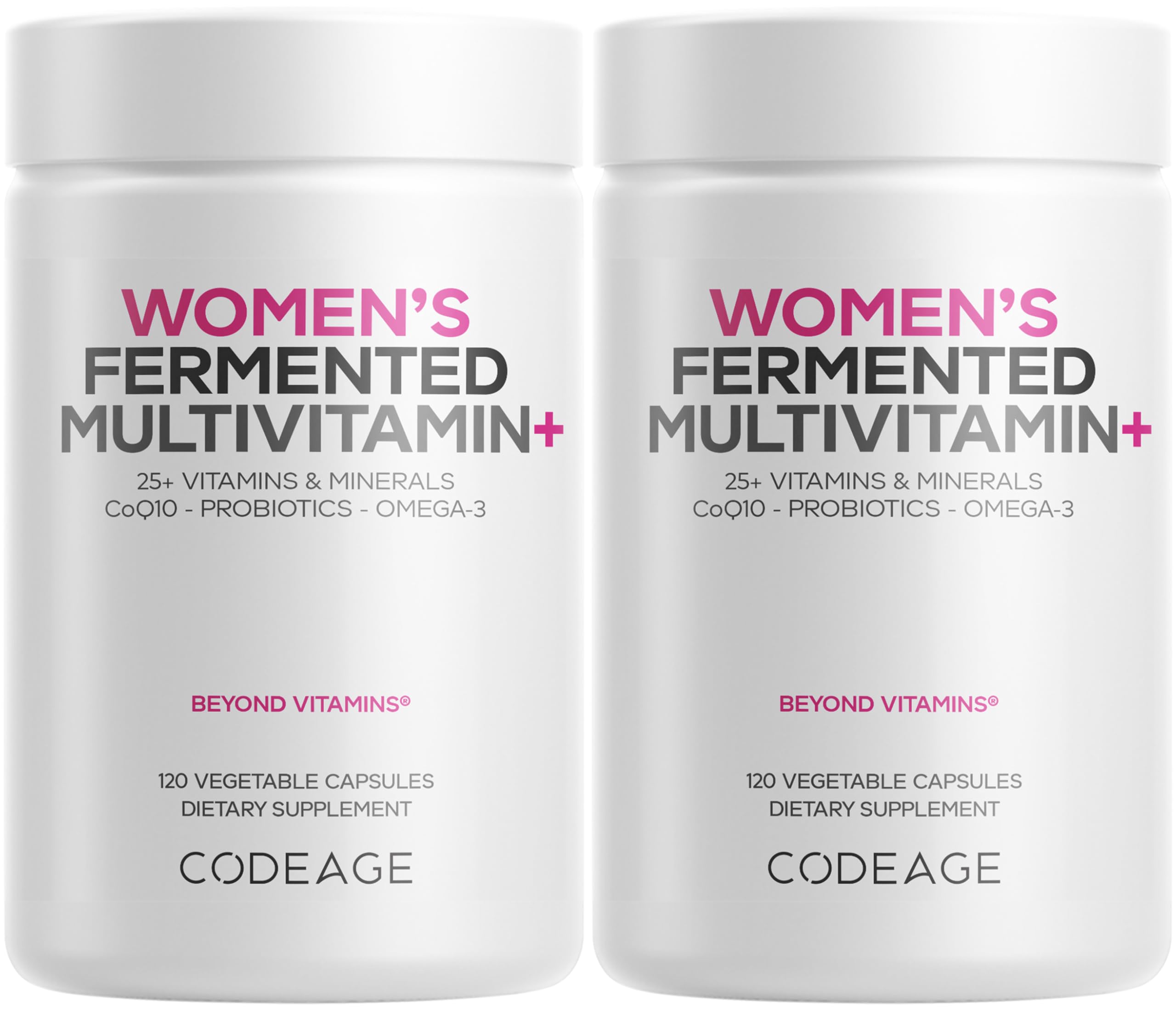 Codeage Women’s Daily Multivitamin bottle shown, highlighting daily wellness and fermented nutrients.