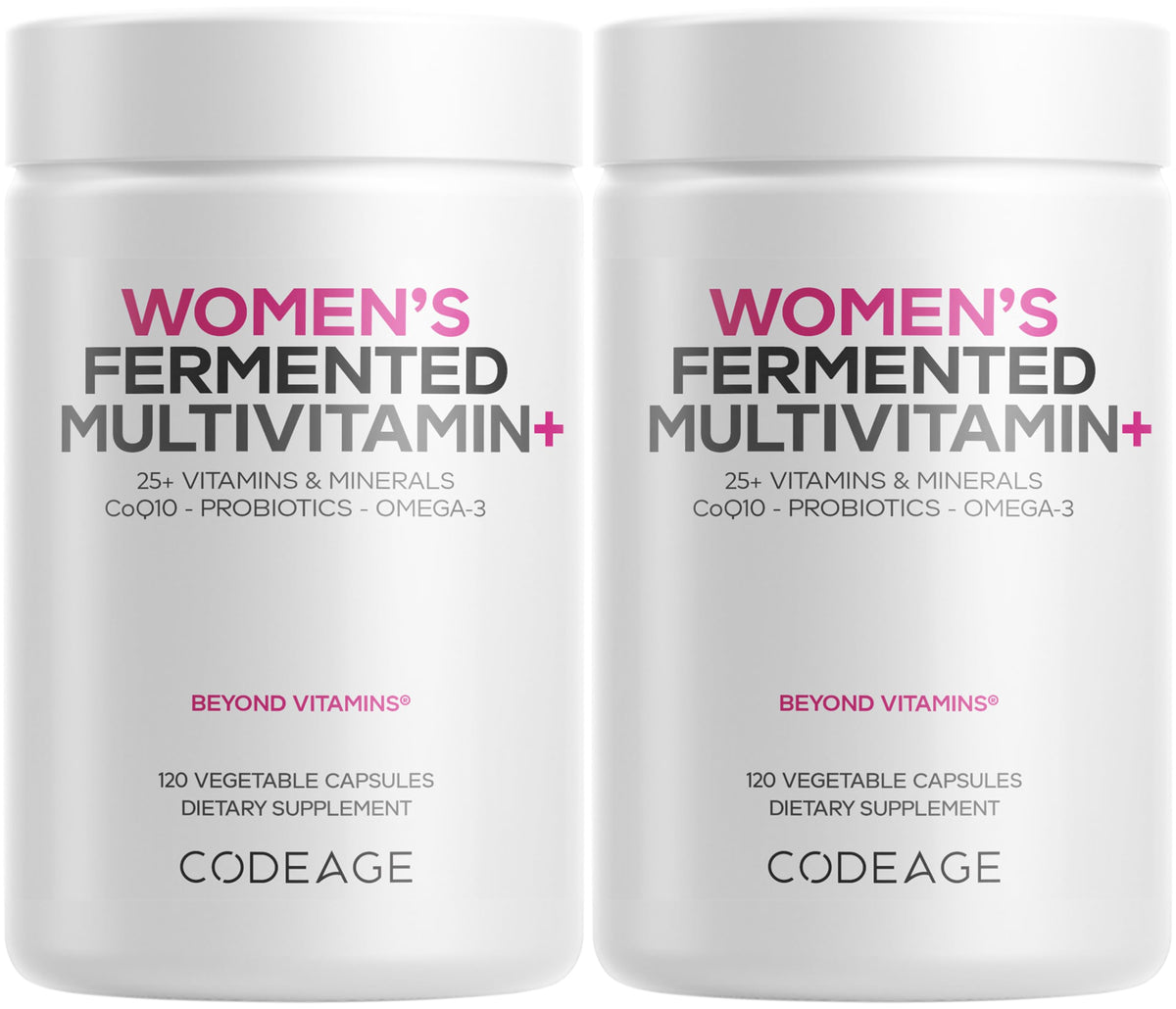Codeage Women’s Daily Multivitamin bottle shown, highlighting daily wellness and fermented nutrients.