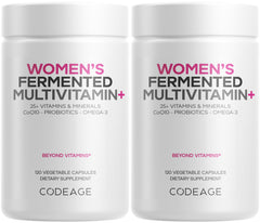 Codeage Women’s Daily Multivitamin bottle shown, highlighting daily wellness and fermented nutrients.