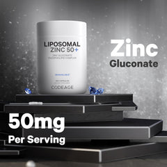 Codeage Zinc Gluconate 50mg pills highlighting zinc content.