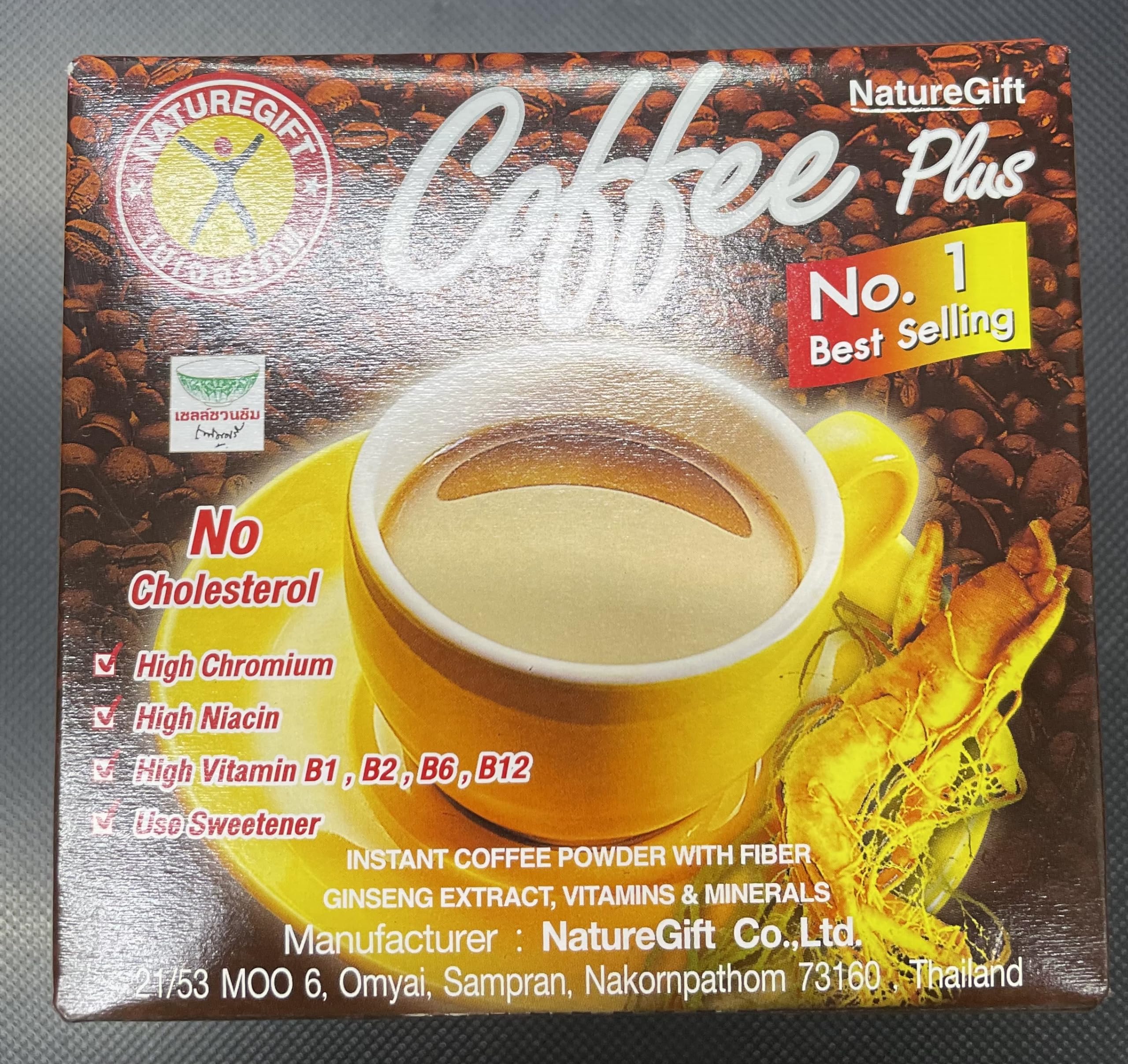 Ginseng extract visual emphasizes natural energy support in Coffee Plus.