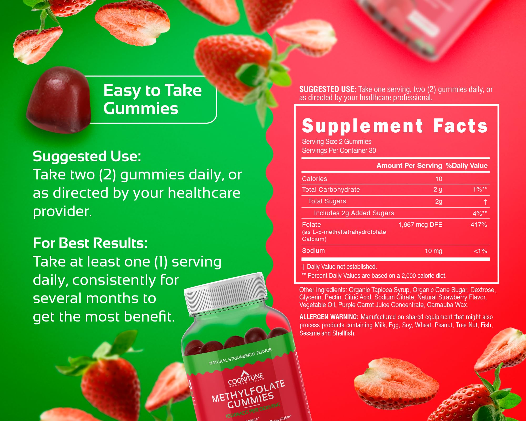 CogniTune Methylfolate Gummies kid serving display emphasizes family-friendly daily nutrition.