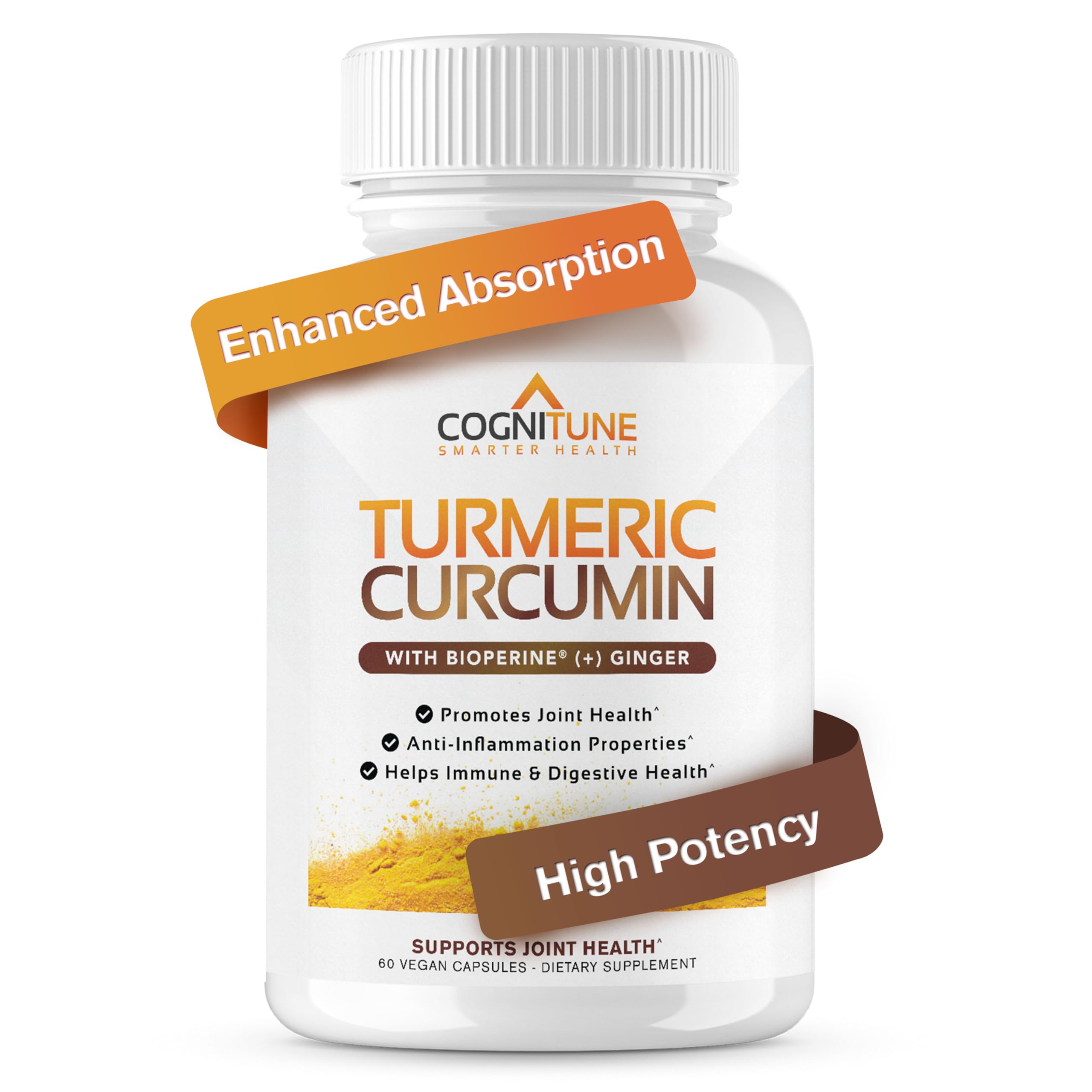 CogniTune Organic Turmeric Ginger capsules bottle supports daily wellness on the go.