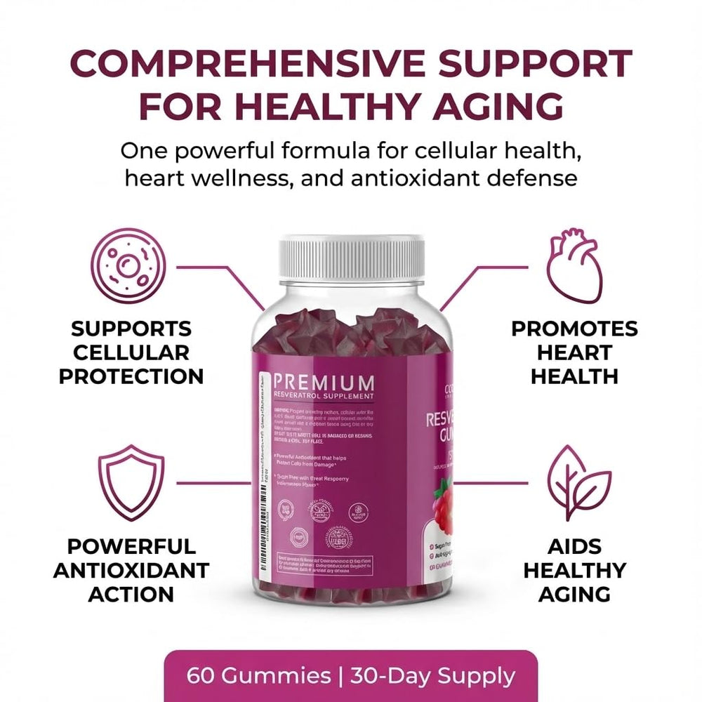 Serving pouch of CogniTune Resveratrol gummies showing convenient daily dose.