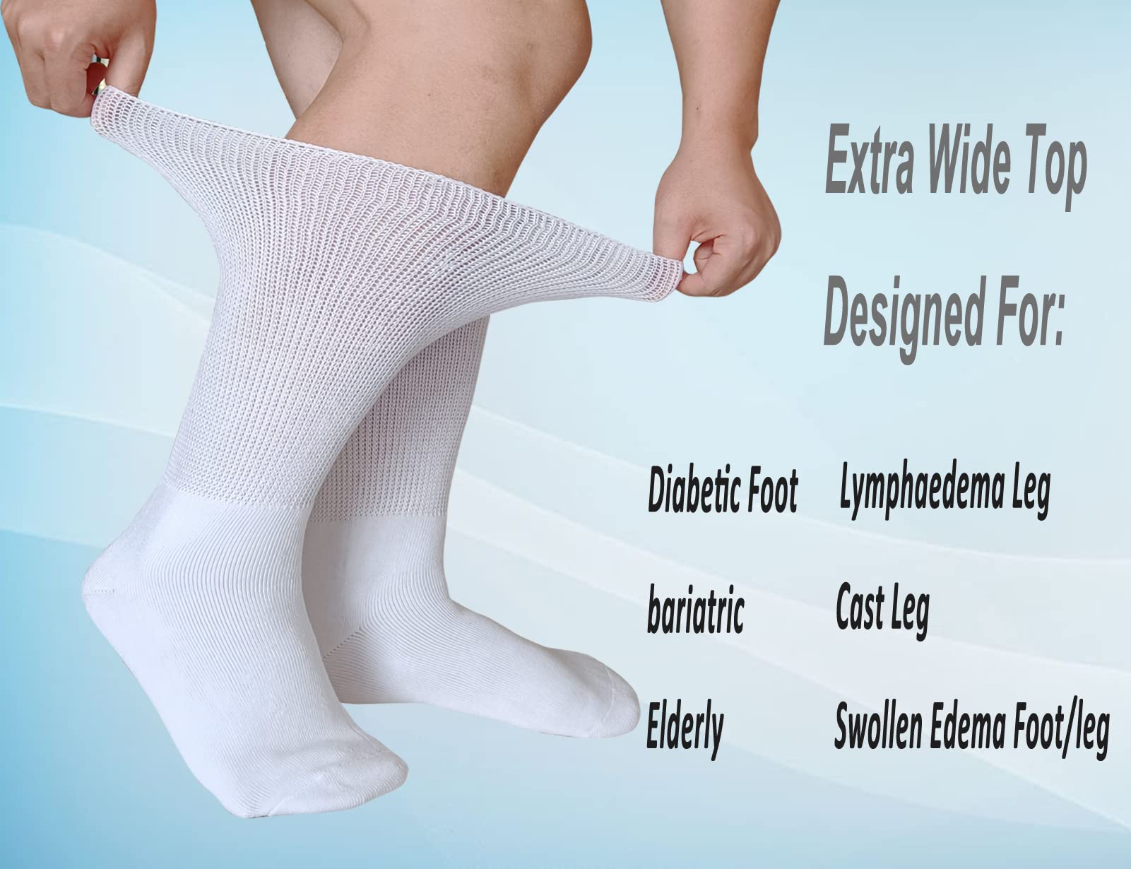 COIYUFUX diabetic over-calf sock showing loose top for comfortable wear