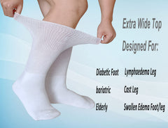 COIYUFUX diabetic over-calf sock showing loose top for comfortable wear