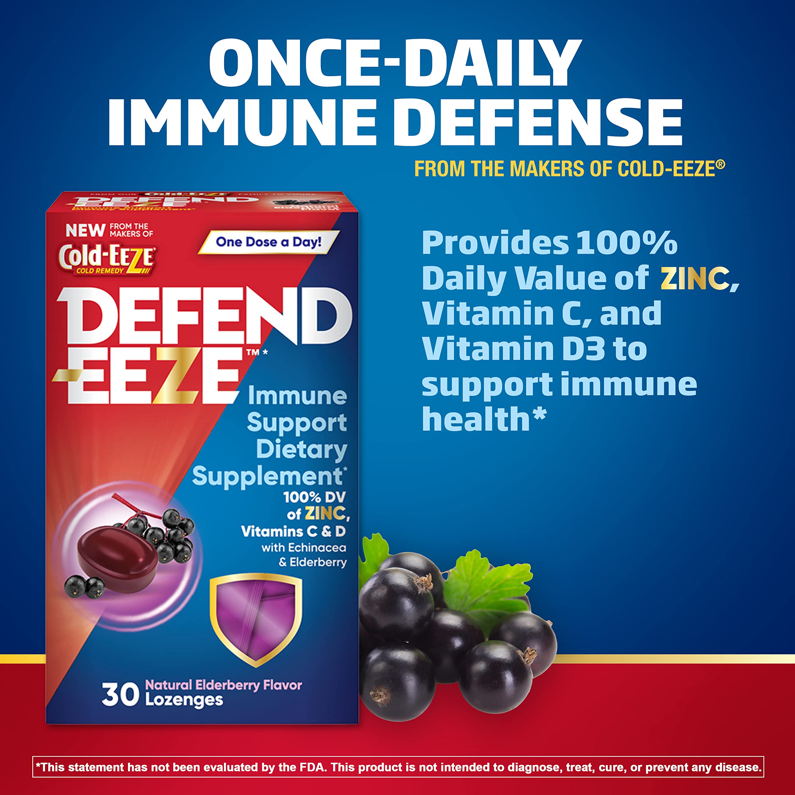 Cold-Eeze Defend-Eeze lozenge pack closeup showing elderberry flavor