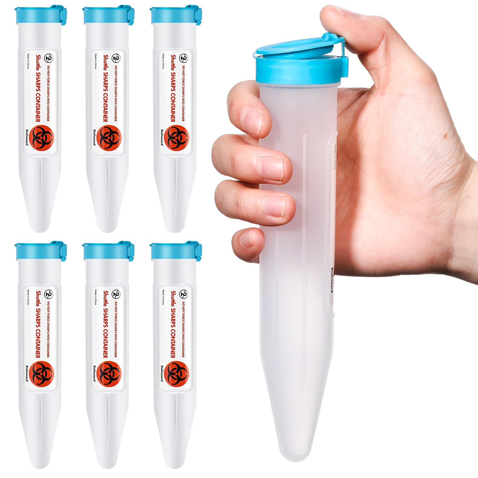 Colingmill 6 count travel sharps container blue for safe on the go disposal.