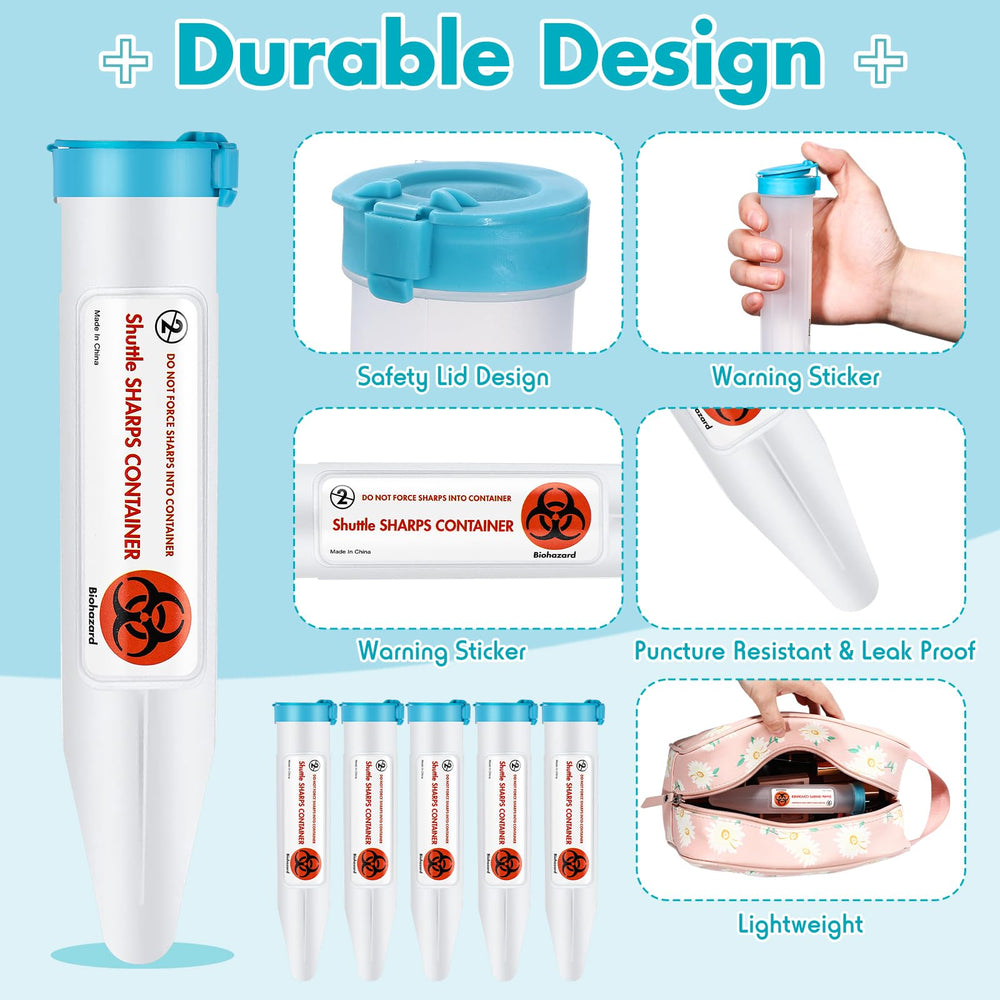 Colingmill compact 6.5 inch sharps container fits in glove box or purse.