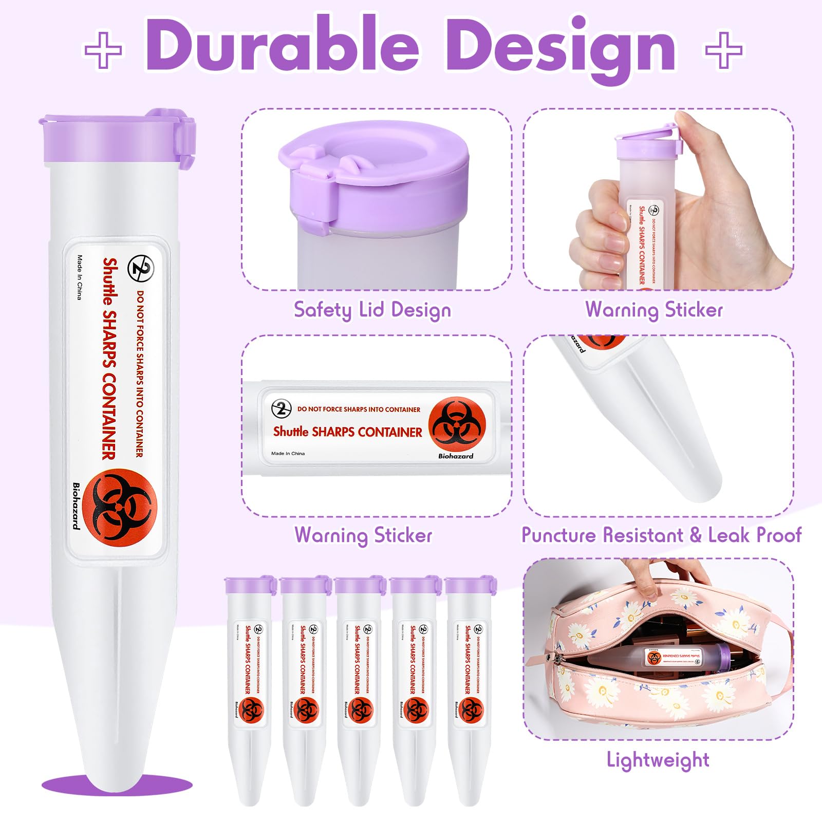 Colingmill locking sharps container purple for secure one-handed disposal