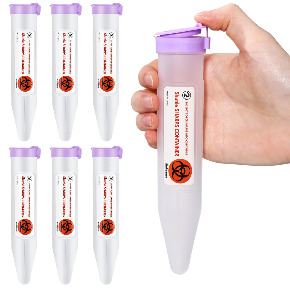 Colingmill travel sharps container purple six-pack for safe disposal on the go