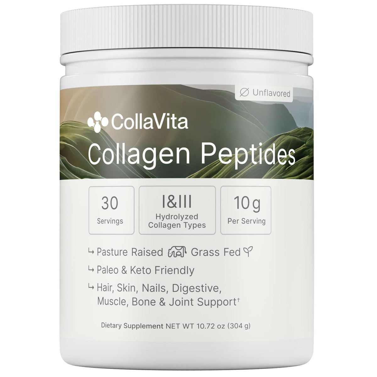Colla Vita collagen peptides powder scoop blends easily into drinks for effortless daily use.